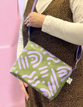 Boxy Crossbody Bag Purple Squiggles On Green, 2 of 6