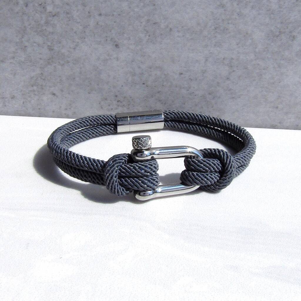 Personalised Men's Shackle And Grey Rope Bracelet, 1 of 7