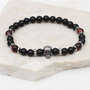 Mens Onyx And Wood Silver Bead Bracelet, 4 of 6