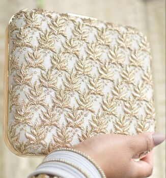 Guzarish Ivory Silk Embroidered Square Clutch, 2 of 2