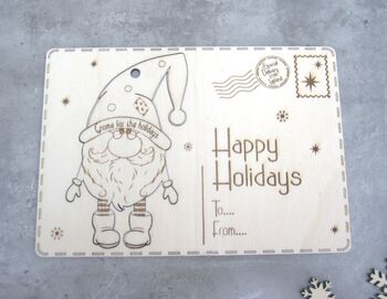 Personalised Wood Gnome Christmas Ornament Postcard, 2 of 4