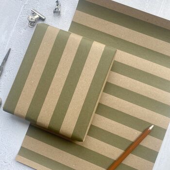 Olive Green Wide Stripe Pattern Fibre 450 X 320mm Size Wrapping Paper Sheet, 3 of 5