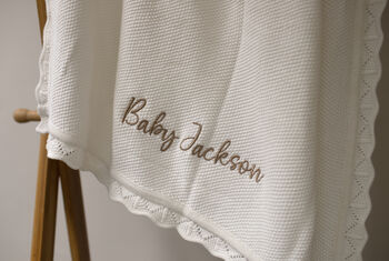 Personalised Knitted Baby Blanket In Cloud White, 2 of 4