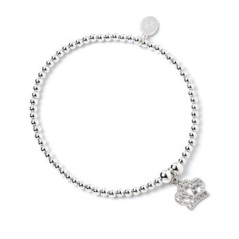 Sterling Silver Ball Bead Bracelet With Crystal Crown, 3 of 4