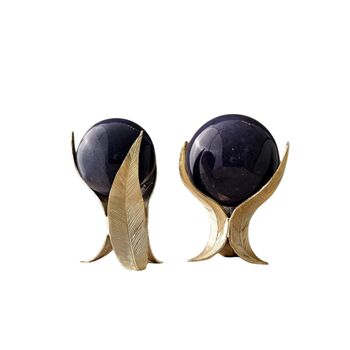 Set Of Two Feather Marble Sphere Decor Set – Gold And Blue, 2 of 2
