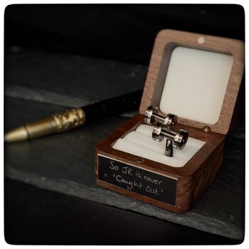 Personalised Gunmetal Dumbbell Cufflinks, 3 of 10