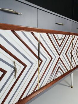 1950's Sideboard With 3D Geometric Chevron Design, 6 of 8