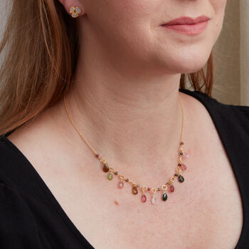 Tourmaline Silver Gold Plated Bead Necklace, 2 of 12