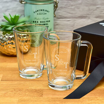 Gift Boxed Initials And Date Pair Of Glass Mugs, 3 of 4