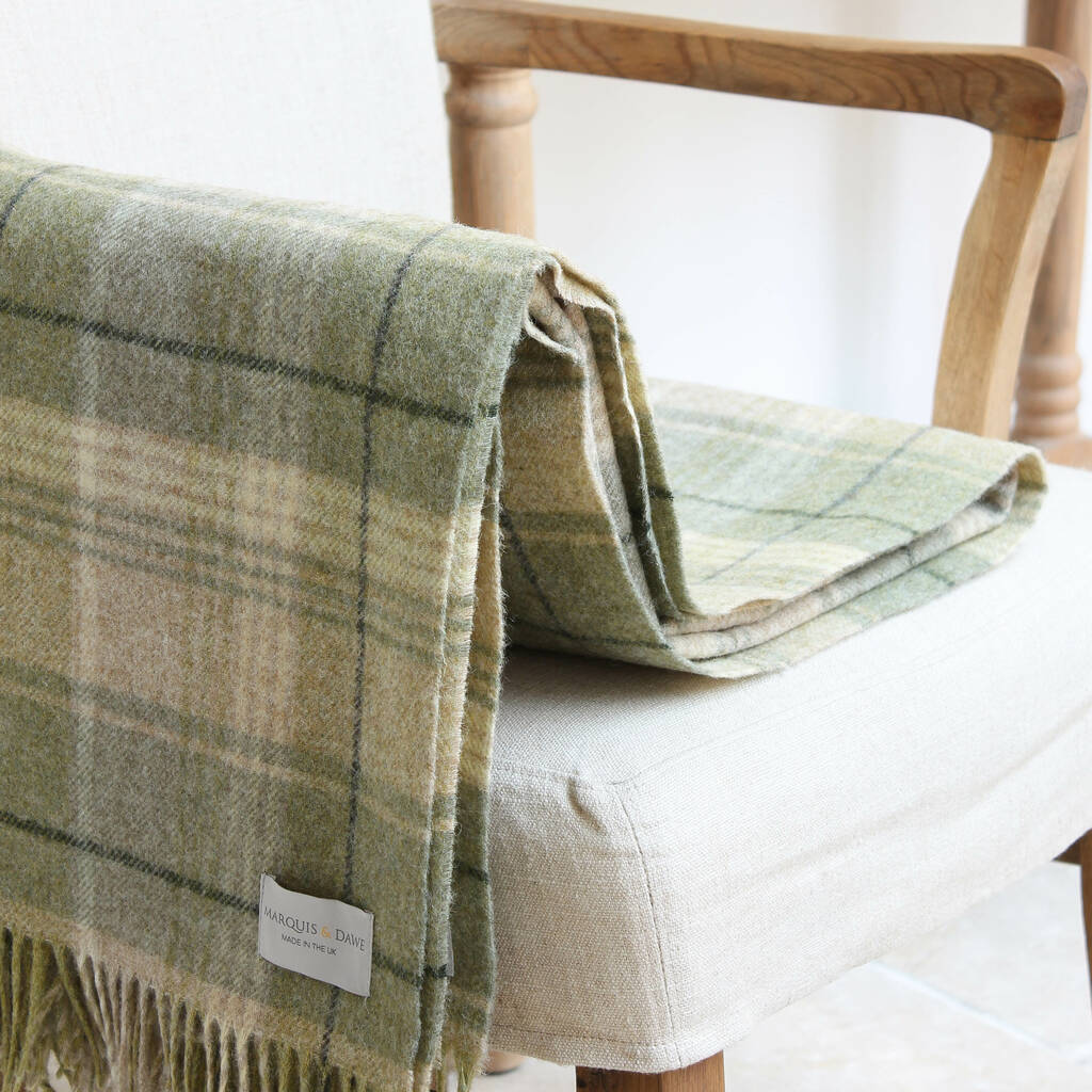 Moss Green Check Wool Throw By Marquis & Dawe