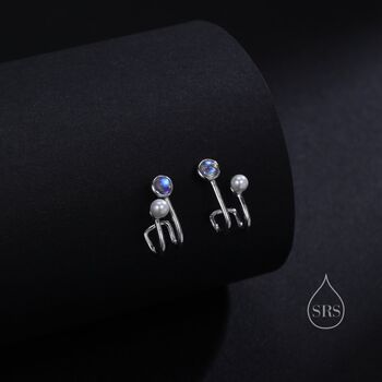 Moonstone And Pearl Stud Earrings In Sterling Silver, 4 of 10