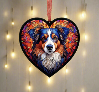 Australian Shepherd Stained Glass Effect Heart Suncatcher, 2 of 6