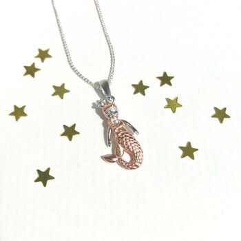 Sterling Silver And Rose Gold Plated Mermaid Necklace, 2 of 7