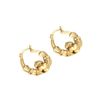 18ct Gold Plated Claddagh Creole Hoop Earrings, 4 of 5