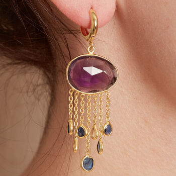 Amethyst Topaz Gold Plated Silver Chain Dangly Earrings, 3 of 9