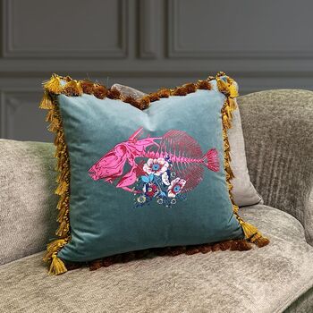 Fish Velvet Cushion, 3 of 4