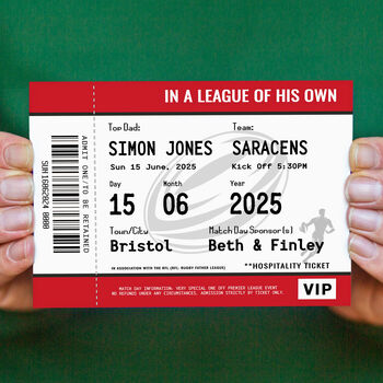 Personalised Rugby Ticket Card For Dad, 5 of 5