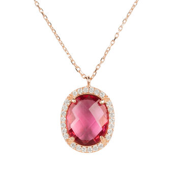 Beatrice Oval Gemstone Necklace Rose Gold Plated Silver, 7 of 12
