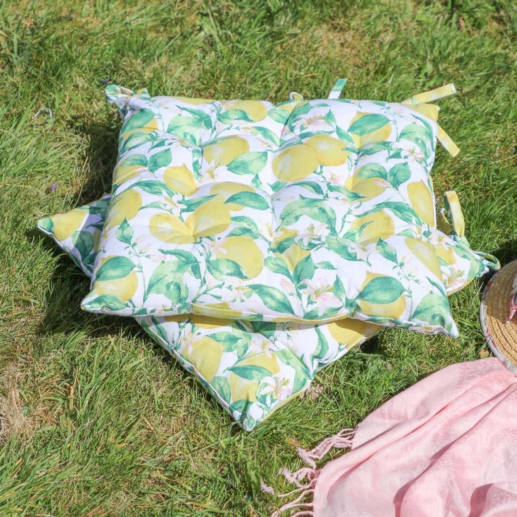 Set Of Four Botanical Lemon Garden Seat Pads By Dibor