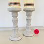 Pair Of Antique Hand Painted Pillar Candlesticks~ 13, thumbnail 1 of 6