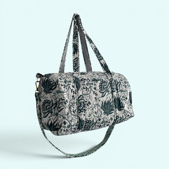 Large Weekend Duffle Bag | Teal Block Print Floral, 6 of 7