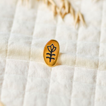 Gold Oval Folk Art Flower Enamel Pin Badge, 2 of 5