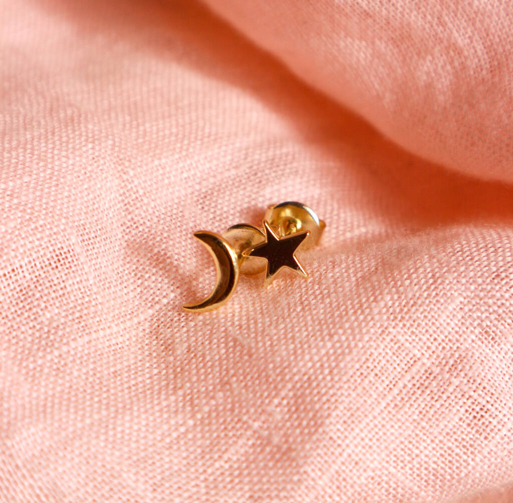 Moon And Star Stud Earrings By Junk Jewels