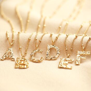 Hammered Initial Charm Necklace In Gold Plating, 2 of 11