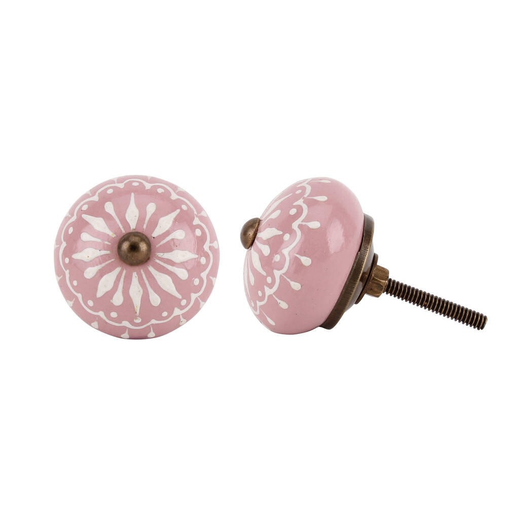 Ceramic Set Of Two Pink And White Drawer Pulls