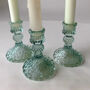 Coloured Pressed Glass Candlesticks Green, thumbnail 2 of 3