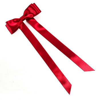Girls Christmas Red Hair Bow Barrette In Satin, 4 of 5