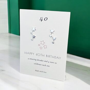40th Birthday Sterling Silver Four Star Earrings, 2 of 6