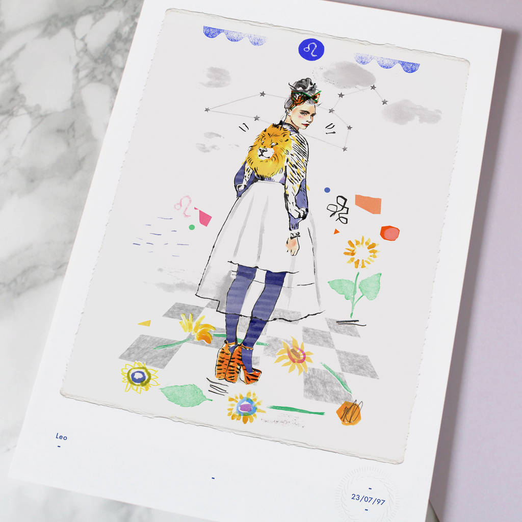 Leo Birthday Star Sign Print July To August By Floss & Co.