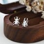 Mismatched Stag Beetle Stud Earrings In Sterling Silver, thumbnail 1 of 12