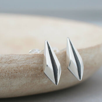 Geometric Earrings. Silver And Black Art Deco Studs, 7 of 9