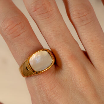 Gold Wide Signet Ring With Mother Of Pearl, 2 of 3