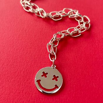 Silver Plated Smiley Face Chunky Chain Necklace, 2 of 4