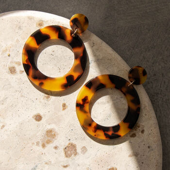 Dark Tortoise Shell Dangle Hoop Earrings, 3 of 6