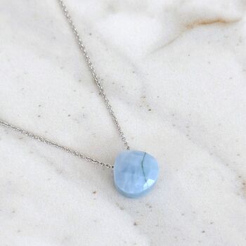 Blue Opal Teardrop October Birthstone Necklace, Silver, 4 of 6