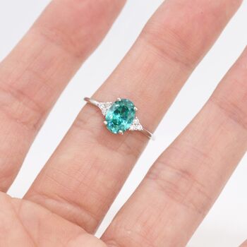 Vintage Inspired Lab Paraiba Green Tourmaline Oval Ring, 2 of 12