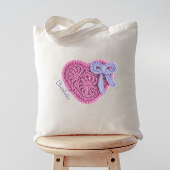 Personalised Pink Crochet Heart Bag, 2 of 3