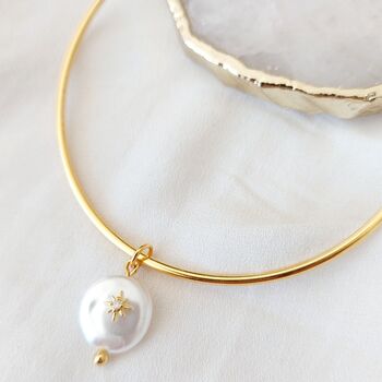 Adjustable Gold Plated Pearl Charm Bangle, 3 of 5