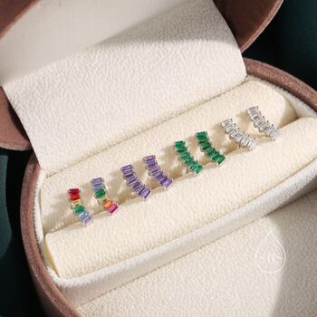 Sterling Silver Amethyst Purple Baguette Cz Stud Earrings, 5 of 11