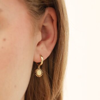 Sunburst Star Charm Hoop Earrings In Gold Plating, 5 of 8