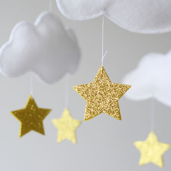 Cloud Star And Moon Baby Mobile White And Gold, 2 of 3