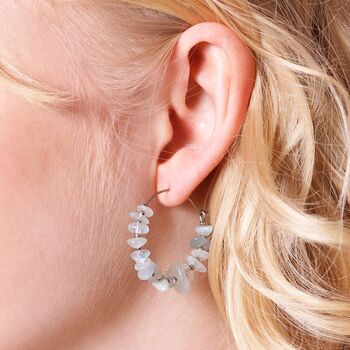 Stainless Steel Blue Crystal Chip Hoop Earrings, 2 of 4