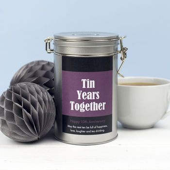 Personalised 10th Anniversary Tea Gift In Tin, 4 of 7