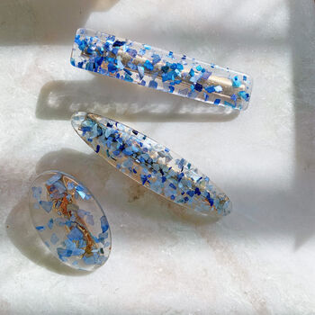 Set Of Three Blue Flake Hair Clip Slides, 5 of 5