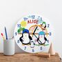 Personalised Penguin Friends Playground Clock, thumbnail 1 of 5