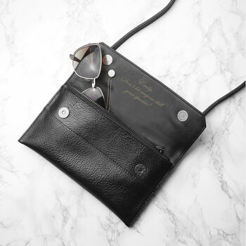 Personalised Black Leather Clutch Bag, 9 of 12